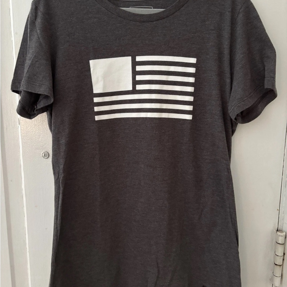 The North Face Charcoal Tee with Red Logo & American Flag Patch